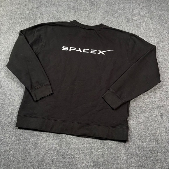 SpaceX Official Logo Crewneck Sweatshirt Mens XL Fleece Pullover Black Elon Musk